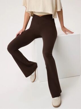 OFFLINE By Aerie Real Me High Waisted Crossover Flare Legging Brown XS